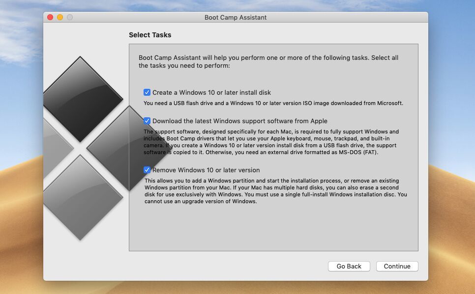 What is downloading windows support software on mac boot camp assistant